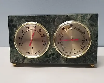 Vintage Thermometer Hygrometer Rectangular Green Marble Weather Station • $49.97