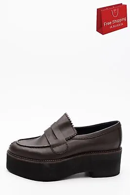 £59.99 • Buy RRP €206 JIL SANDER NAVY Leather Loafer Shoes US7 UK4 EU37 Brown Platform