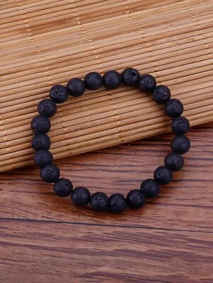 Black Volcanic Rock Lava Stone Beaded Bracelet Men Women Natural Stone Beads • $5.99
