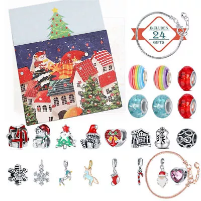 Christmas Advent-Calendar Charm Bracelet DIY Jewelry Blind Box Girl's Xmas Gifts • $22.03