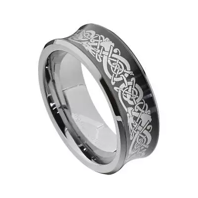 8mm Tungsten Carbide Concaved Brush Dragon Celtic Scroll Mens Wedding Band • $15.99