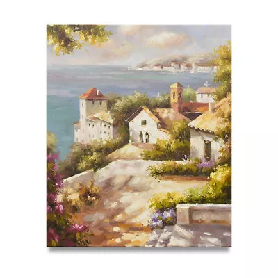 NY Art- Impressionist Mediterranean Village 20x24 Oil Painting -Stretched Canvas • $78.95