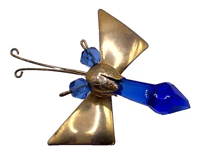 Unique Vintage Royal Blue Glass Dragonfly Gold Tone • $0.99