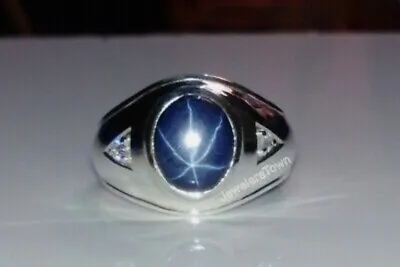 Star Genuine Blue Star Sapphire 925 Sterling Silver Ring Men's Star Ring • $58.39