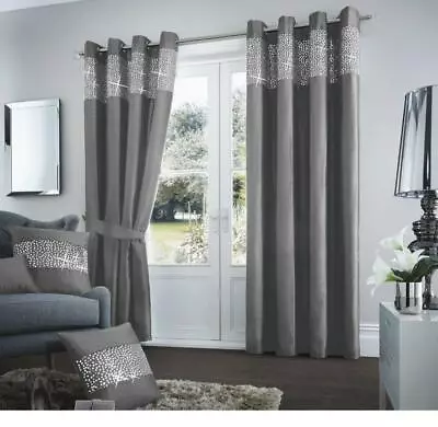 Aviv Faux Silk Curtain Pair Ready Made Eyelet Ring Top 66x72 66x90 90x90 66x54 • £26.99