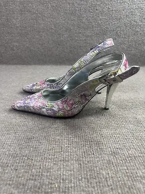 J Renee Slingback Heel Womens 7M Lace Fabric Metalic Pointed Toe Wedding Prom • $20.36