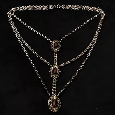 Vintage Red Rhinestone Filigree Multi-Chain Necklace  • $18.25