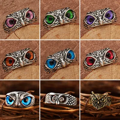 Retro Owl Ring Open Adjustable Finger Ring Charm Women Men Party Couple Jewelry • $2.77