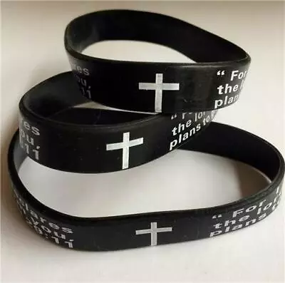 Jeremiah 29:11 Bracelet Silicone Wrist Band Black Prayer Blessing Bible Verse • $10.99