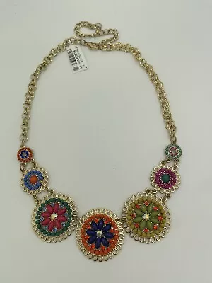 Macy's Statement Necklace Gold Tone Floral With Crystal • $9.99