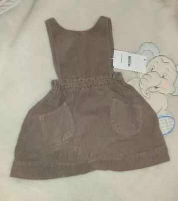 ZARA Brown Corduroy Baby Girl Pinafore Dress 18-24 Months Elastic Waist Pockets  • £10