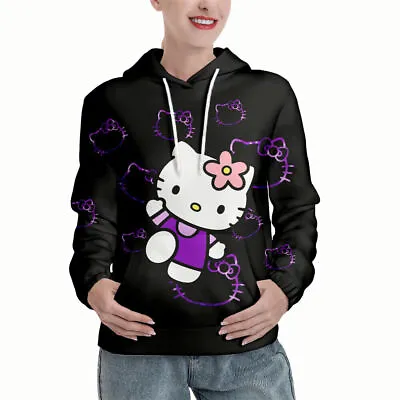 Women Cartoon Kawaii Hello Kitty Printed Hoodie Sweatshirt Pullover Hooded Top • £14.11