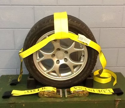 Car Wheel Nets Tow Dolly Straps Adjustable Tie Down With Ratchets USA YELLOW 4 T • $110.71