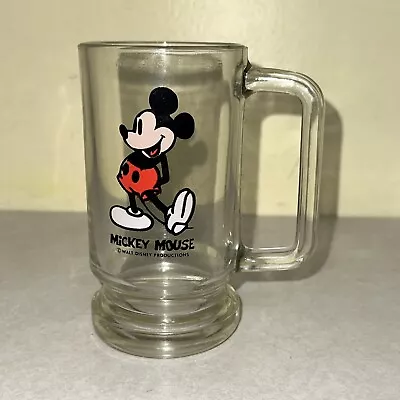 Vintage Mickey Mouse Glass Mug With Handle Walt Disney Productions 5.5” • $16.99