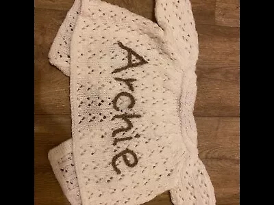 Personalised Archie White Baby Cardigan 0-3 Handmade • £15