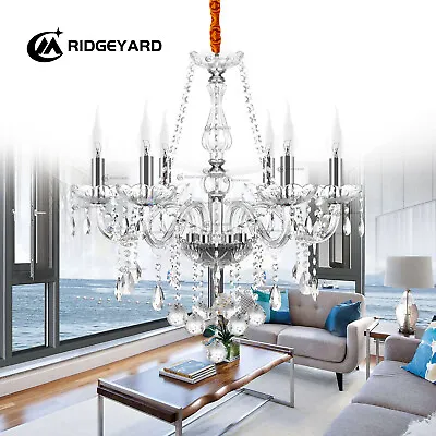 Transparent 6 Arms Luxury K9 Crystal Chandelier Living Room Ceiling Light E14 • £61.99