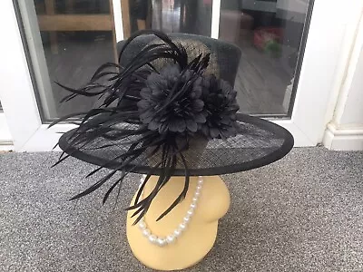 £15 • Buy Ladies Black Wide Brim Hat Weddings/Races/Occasions By M&S Pristine Condition