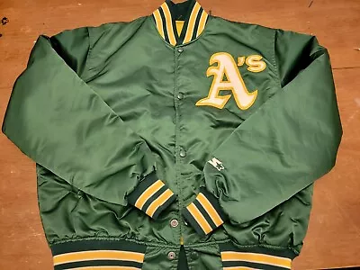 Vintage Oakland Athletics Starter Green Satin Bomber Jacket Large • $99.97