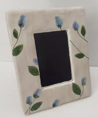 Vtg Burnes Of Boston Mirror Tabletop Vanity Easel Wall Blue Floral Cottage White • $12.59
