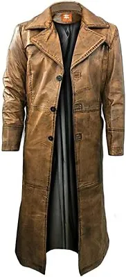 Mens Leather Trench Coat For Men Long Jacket Vintage Distressed Brown Coat • $99.99