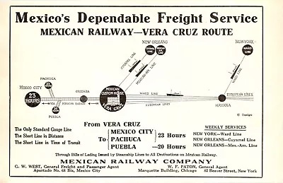1928 Ad * Mexican Railway Company * Vera Cruz Route * Map • $14.99