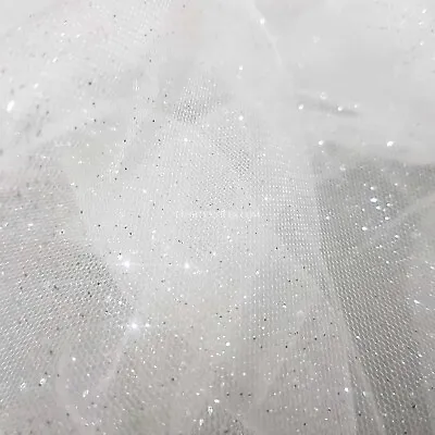 £0.99 • Buy White Glitter Fabric For Christening Gown Kids Baby Dress Sparkle BABY SHOWER