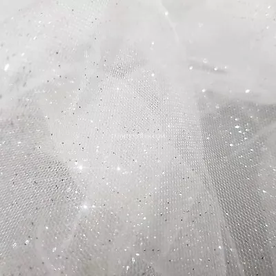 £0.99 • Buy White Glitter Fabric For Christening Gown Kids Baby Dress Sparkle BABY SHOWER