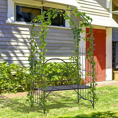 80  Steel Metal Outdoor Garden Arbor Archway With Bench Seating Black • $116.67