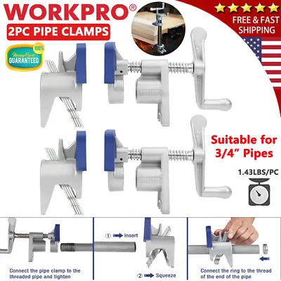 WORKPRO 2PC 3/4  Metal Gluing Pipe Clamp Set Woodworking Metalworking Cast Iron • $36.99