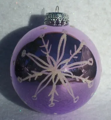 Vintage Krebs Glossy Purple White Glitter Snowflakes Glass Christmas Ornament • $12.95