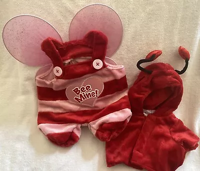 Build A Bear Bee Mine Pink Red Valentine Clothes Jumpsuit W/Wings And Hoodie • $18