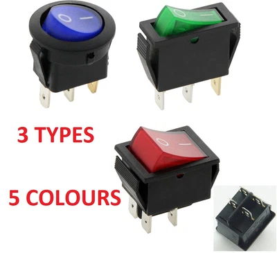 £3.99 • Buy 5 COLOUR 3 TYPES Rocker Switch ILLUMINATED ON OFF 240V 125V 16A DOUBLE POLE