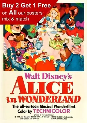 £3.99 • Buy Alice In Wonderland 1951 Vintage Movie Poster A5 A4 A3 A2 A1