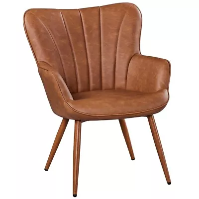 PU Leather Accent Chair Modern Armchair For Living Room Bedroom Retro Brown • $112.99