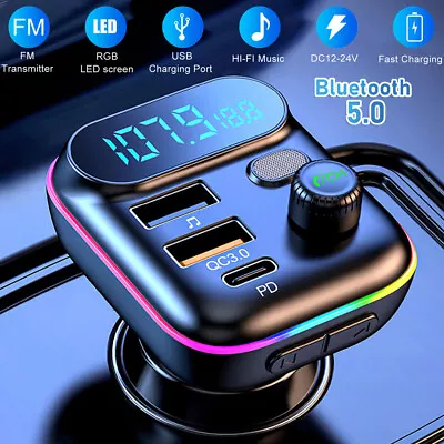 Hands-Free Bluetooth 5.0 FM Transmitter Car Wireless Radio Adapter USB AUX MP3 • $14.90