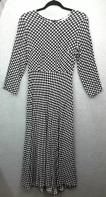 Grace Hill Size 8 Black White Print Long Sleeve High Neck Fitted Maxi Dress • $26