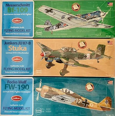 Three Flying Model Kits- Guillow's Balsa Wood WWII German Warplanes  GRP-0150 • $146.02