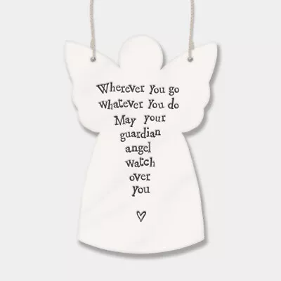 East Of India White Porcelain Hanging Guardian Angel Watch Over You Plaque Gift • £5.49