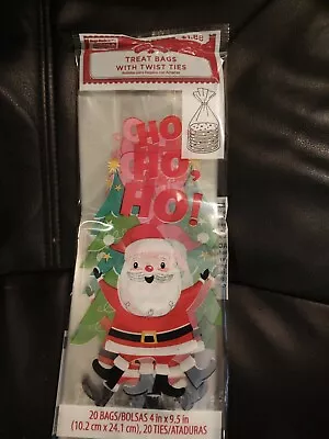 Christmas 20 Pack Cellophane Treat Bags With Twist Ties (20 Pcs) Santa Ho Ho Ho • $3.99