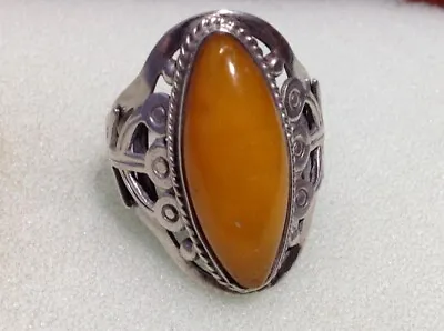 Vintage Russian Soviet Sterling Silver 875 Ring Amber Women's Jewelry Size 11 • $185