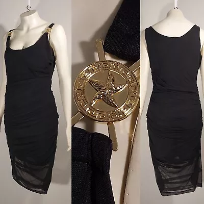 VERSACE Draped Little Black   Dress With Gold Starfish Medallion Straps Size 36 • $185