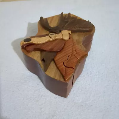 Vintage Wood Moose Head Puzzle Trinket Box • $20.99