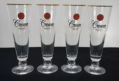 4x Crown Lager Tall Stem Beer Glasses Australia Finest Gold Rim 21cm 300ml Glass • $29.95