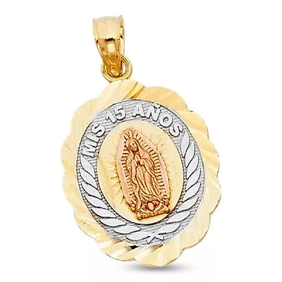 Mis 15 Anos Guadalupe Oval Charm 14k Yellow White Rose Gold Quinceanera Pendant • $152