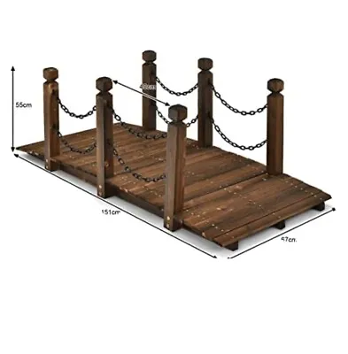 Wooden Arch Bridge With Chain Railings  Outdoor Lawn Pond  Walkway For Patio • £114.95