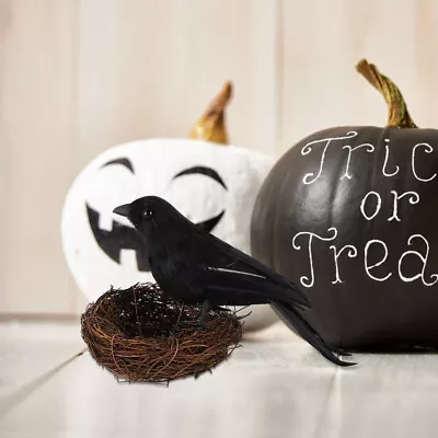 2PC Realistic Black Feathered Crows For Halloween Outdoor Decor • £10.39