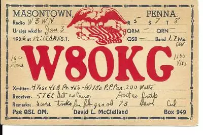 QSL  1936 Masontown PA   Radio Card    • $6.02