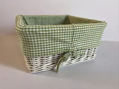 Pottery Barn Kids Medium Square Sabrina Basket White 12x12x6 Green Liner Gingham • $20