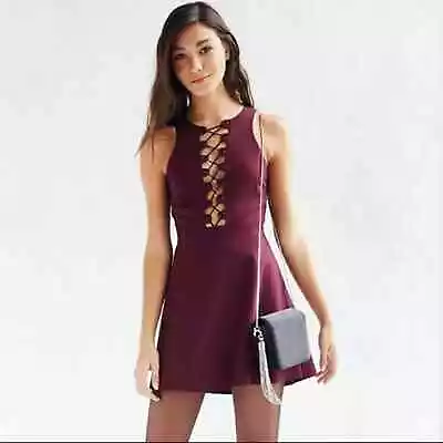 Urban Outfitters Burgundy Deep V Neck Mini Dress • $25