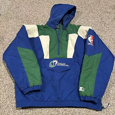 VTG 90s NBA DALLAS MAVERICKS STARTER JACKET PULLOVER SIZE XL BLUE • $200